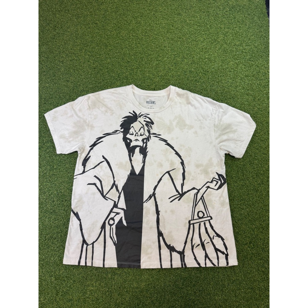 Disney Villains Cruella de Vil Graphic T-Shirt Gray White Tie Dye Mens XL Tee